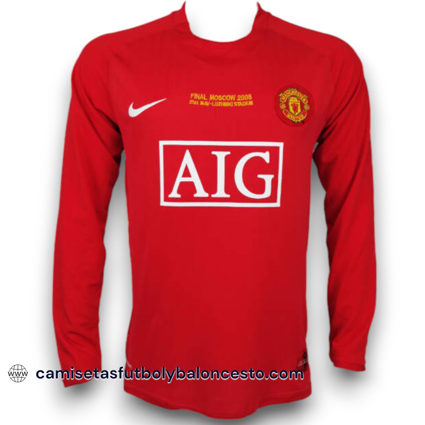 Camiseta Manchester United 2007-2008 Local Manga Larga Final UCL